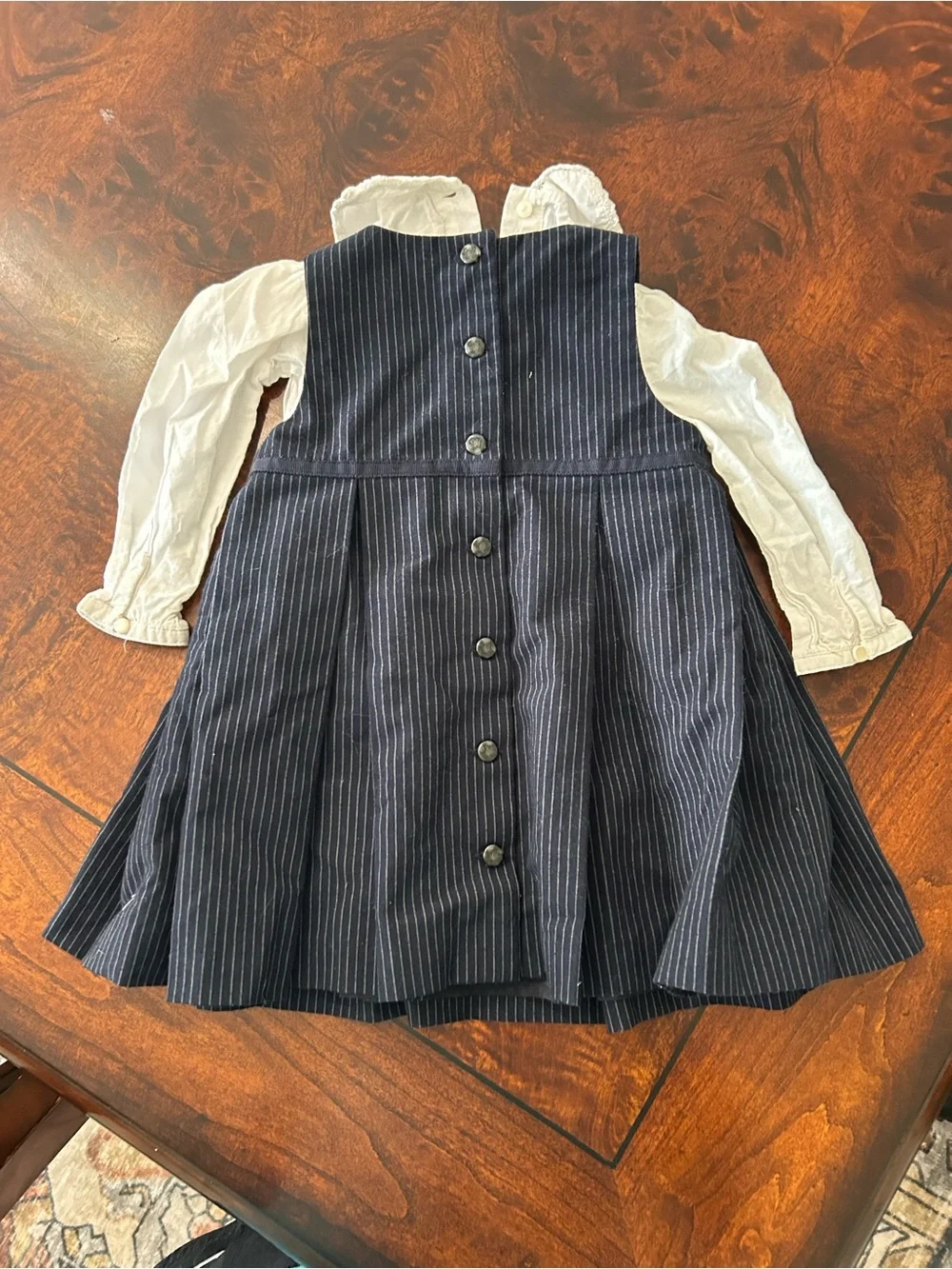vintage Ralph Lauren 2 Pc Baby girls 12 m Navy pinafore dress set White Blouse